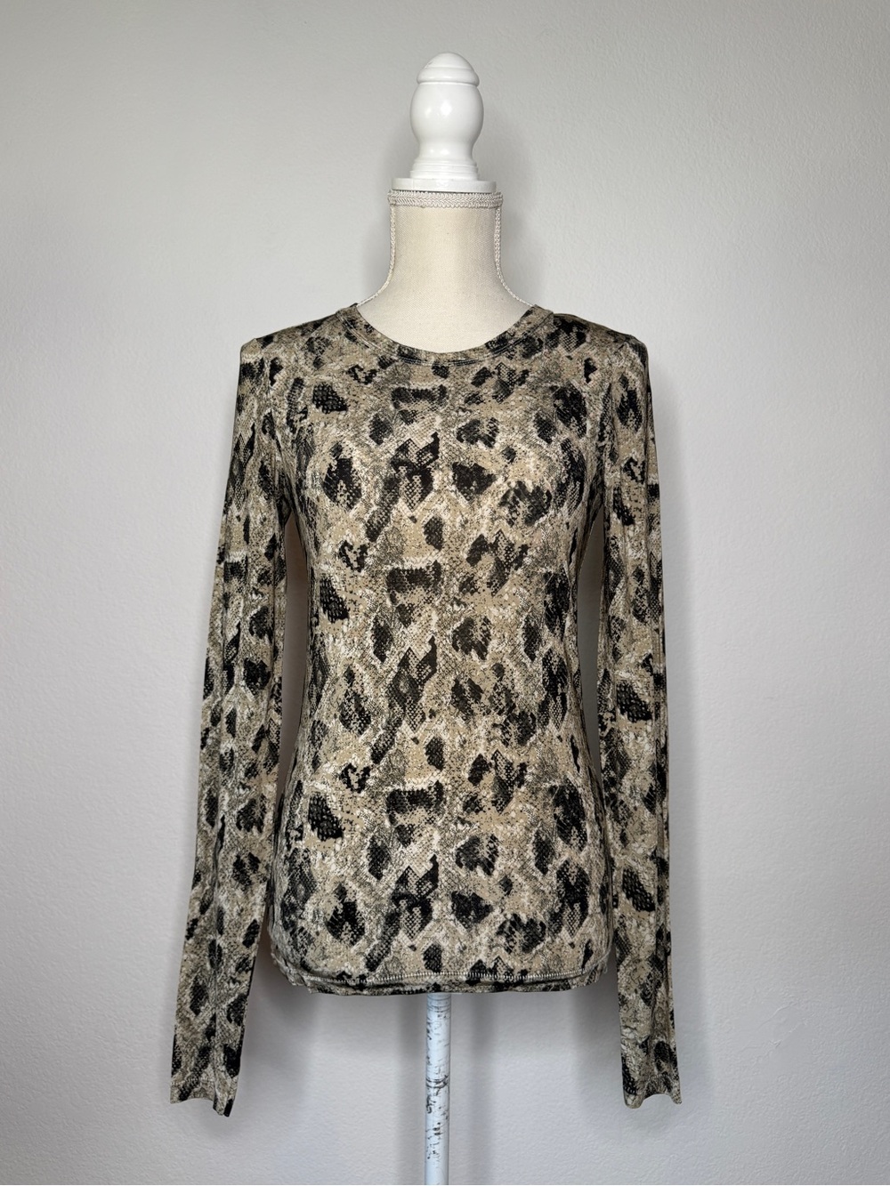 rag & bone Tan and Black Snake-Print Long Sleeve Top